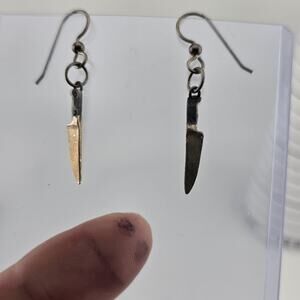 Vintage Sterling Silver Knife Dangle Earrings Unique Mini Blade Drop